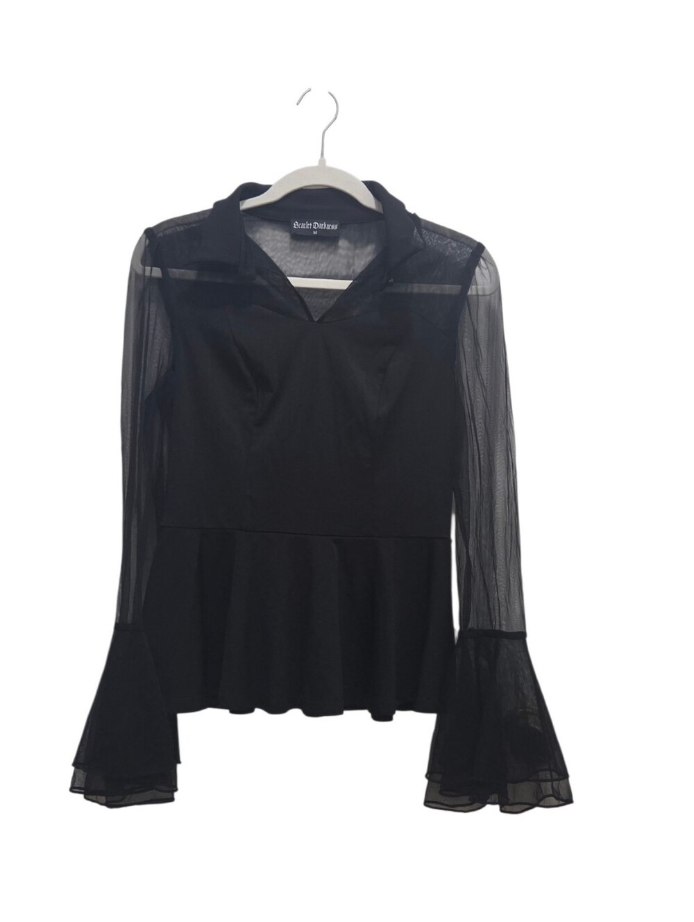 Scarlet Darkness M Black Gothic Mesh Bell Sleeve Peplum Blouse Whimsigoth Top